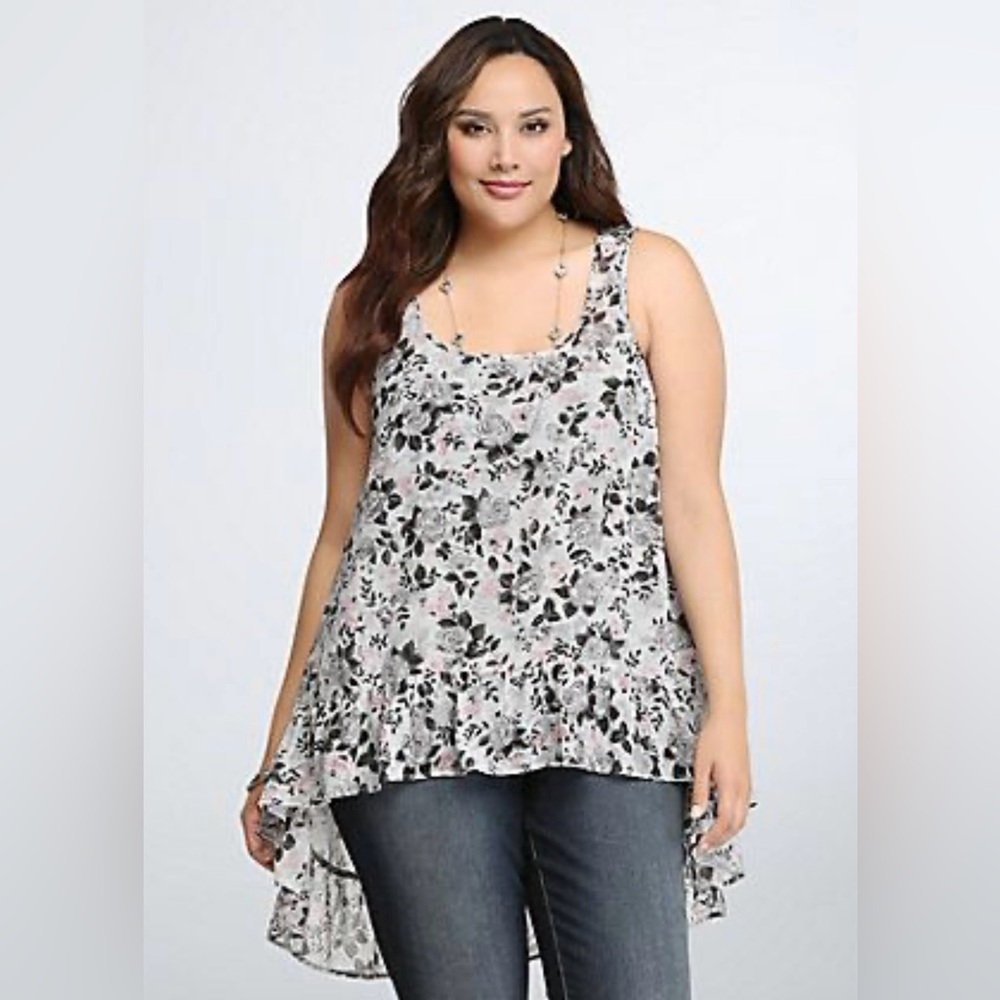 Torrid Sleeveless High Low Floral Tunic Gray Size 0X